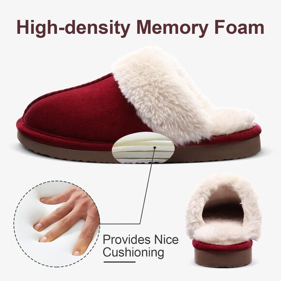 Women's Wine Warm Comfy Memory Foam Slippers Closed-toe Indoor House Shoes - Picture 4 of 7